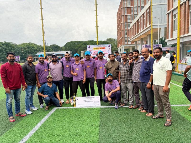Team Sheeltron with the semi-finalist cheque and trophies at the AIT Cricket Tournament 2026